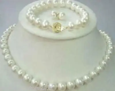 

Fast shipping + Natural 8-9mm AAA White Freshwater Pearl Necklace Bracelet & Earring Sets (A0516) -Bride jewelry free shipping