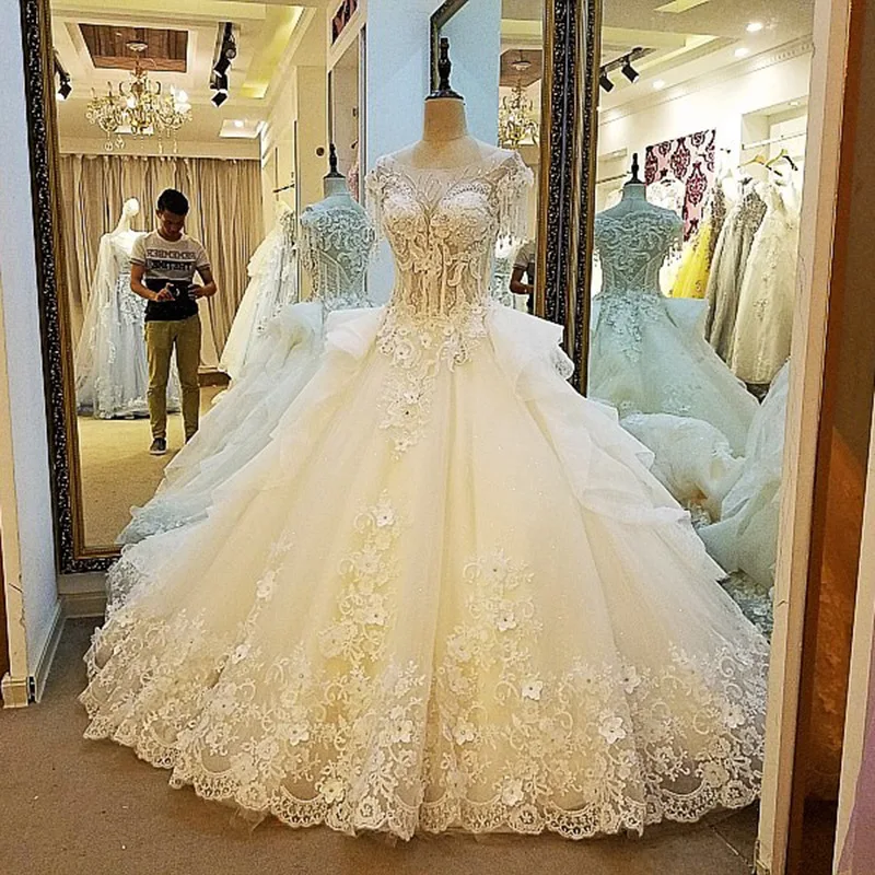 Сексуальный, кружевной, с аппликацией CrystalLuxury Кристалл Robe De Mariage линии Свадебные платья плюс размеры платье невесты Vestidos De Novia 2019
