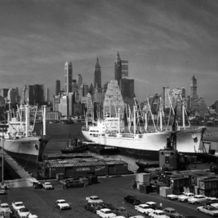 USA  New York  New York City  container ships at commercial dock  1970s Poster Print (24 x 36)
