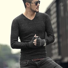 Новые мужские зимние разноцветные тонкие теплые свитера в европейском стиле с v-образным вырезом, мужские брендовые хлопковые шерстяные повседневные Пуловеры J603-2