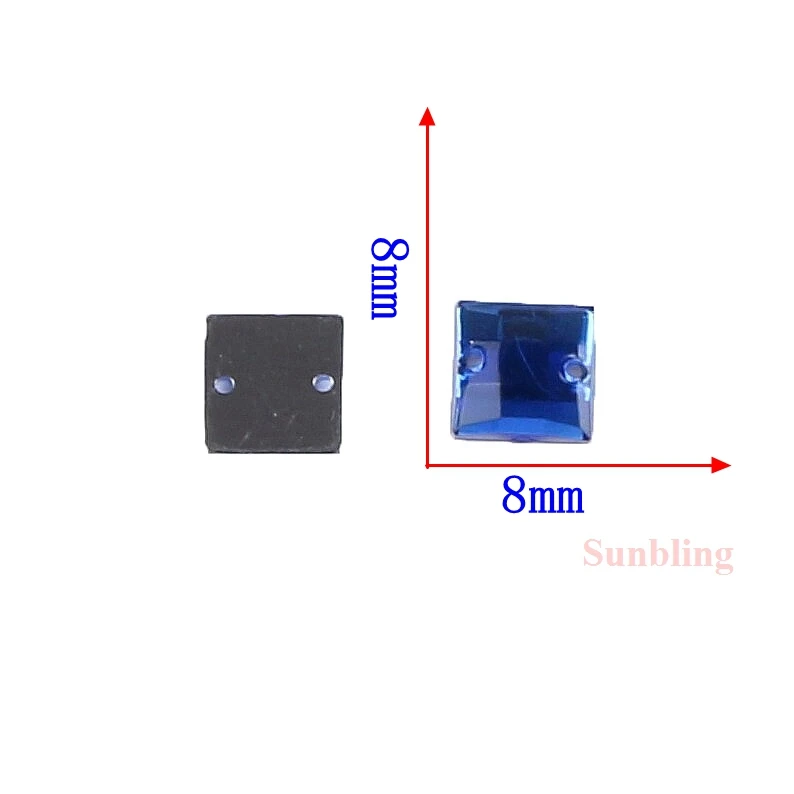 Sunbling, 50 шт./лот, 8*8 мм, квадратная форма, кристаллы, стразы, 2 отверстия, серебро, плоская задняя сторона, акриловые украшения для свадебной одежды