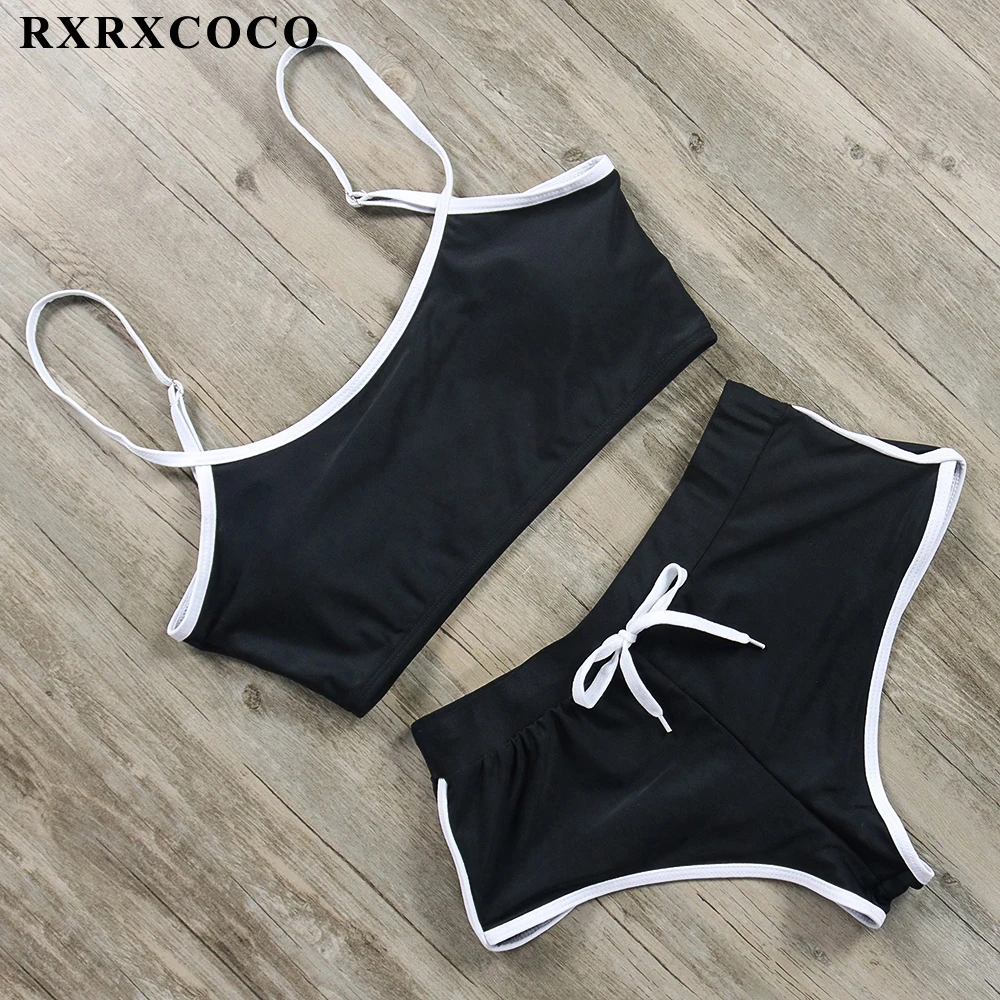 RXRXCOCO Sexy Sport Two Piece Swimsuits Women Swimwear Bikini Set Solid High Waist Swimsuit Female Summer Bathing Suits 2019