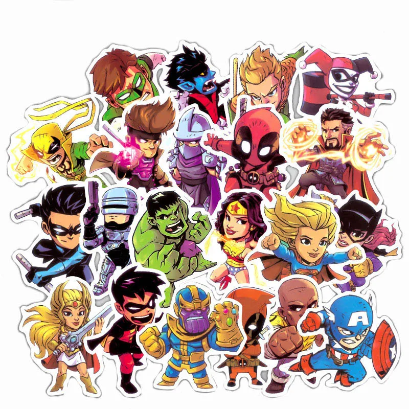 

50 Pcs The Avengers Super Hero Marvel Cartoon PVC Waterproof Sticker For Luggage Skateboard Phone Laptop Guitar Car Toy Stickers