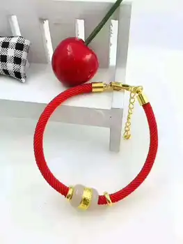 

wholesale Fine Jewelry Solid 999 24K Yellow Gold Hetian Jade Bead Bracelet Gifts Free Shipping