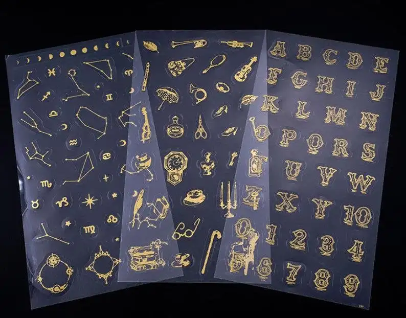 

Tranparent Decorate Stickers for Silicon Mold -Gold Image for Resin Molds - Cosmic & alphabet Sticker for DIY Mold