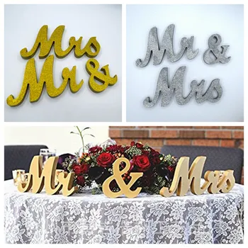 

HOT SALE Mr & Mrs Sign Wedding Sweetheart Table Decorations for Wedding Photo Props Party Banner Decoration (Gold silvery)