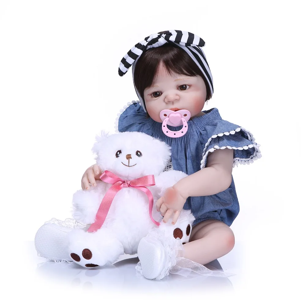 

Nicery 22inch 55cm Bebe Reborn Doll Hard Silicone Boy Girl Toy Reborn Baby Doll Gift for Child White Bear Blue Clothes Doll