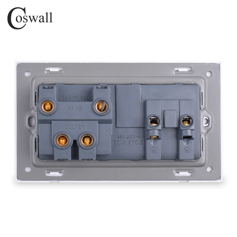 COSWALL 45A DP переключатель для настенной плиты Электрический+ 13A BS UK Стандартный переключаемый разъем с неоновой панелью из закаленного стекла размером 3x6