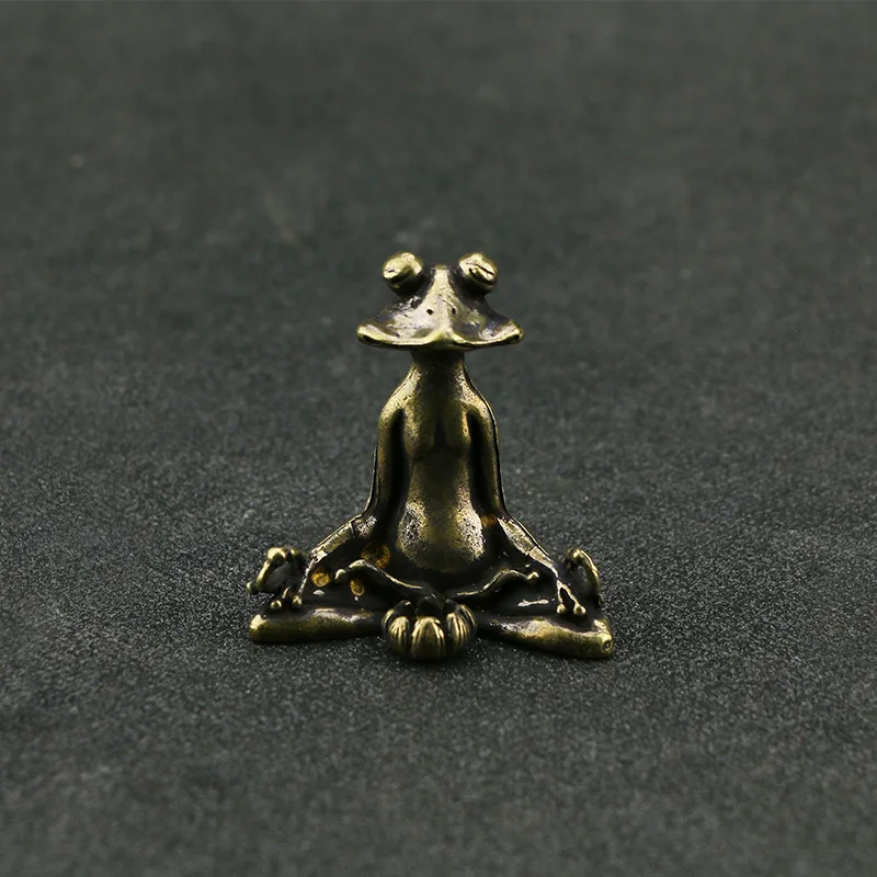 MKYXLN Vintage Brass Sitting Zen Frog Statue Yoga Frog Sculpture Home Office Desk Decoration Ornament Toy Gift