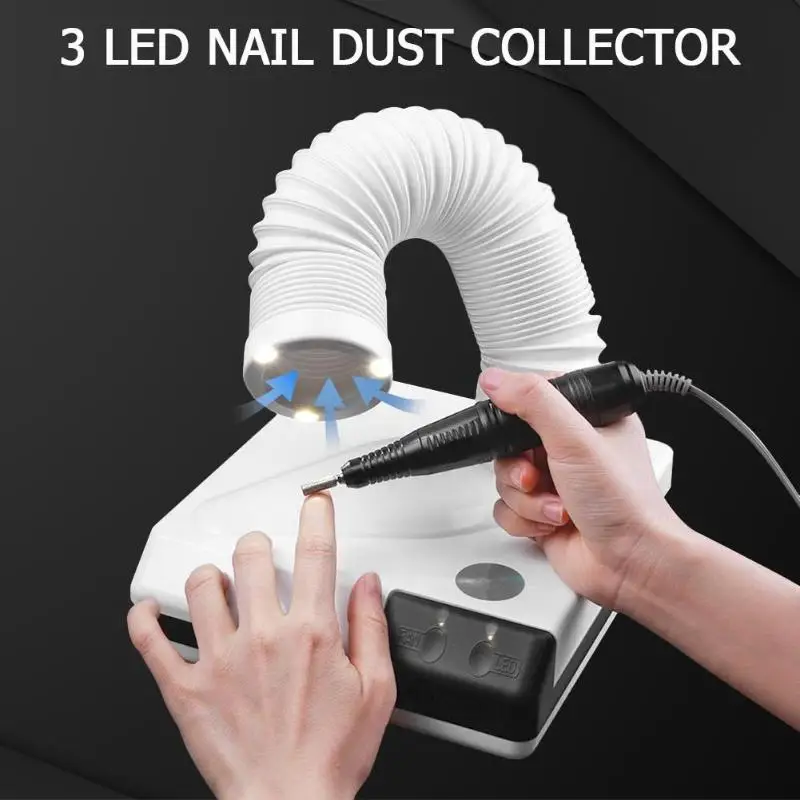 

60W 3 LED Dual-purpose Desktop Strong Vacuum Cleaner Hand Dryers DIY Nail Dust Collector Retractable Elbow Design Fan
