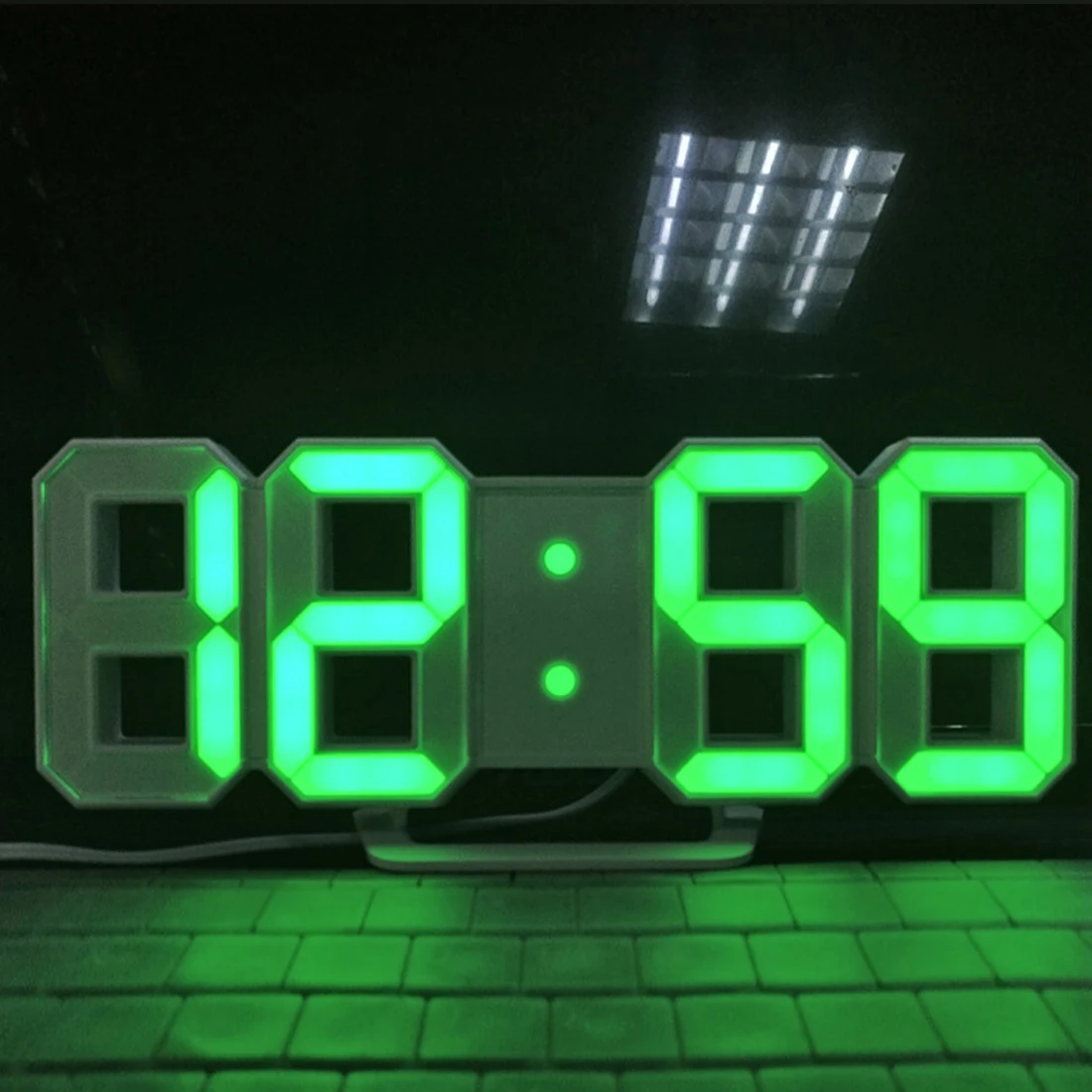 Современный 3D светодиодный цифровой настенные часы 24/12 часов Дисплей 3 уровня яркости затемнения Повтор ночник для офиса дома спальни часы - Цвет: White Green