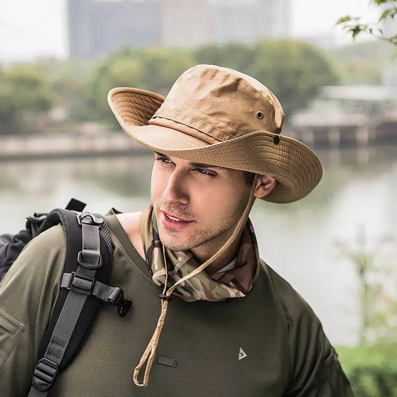 

Fisherman Hat Boonie Hat Outdoor Hunting Fishing Wide Brim Military Sun Hats Unisex Wild Men Women Solid Drawstring Flat Cap New