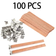 Mèches bougies en bois naturel 13x130mm | 100 pièces, mèches avec durable Tab, fournitures pour faire soi-même et cire de soja, mèche pour famille