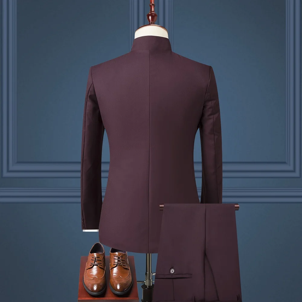 Men 3 piece Suit (Jacket+Pant+Vest) Chinese Style Stand Collar Suit Male Wedding Groom Slim Fit Plus Size 4XL Blazer Set Tuxedo Men 3 piece Suit (Jacket+Pant+Vest) Chinese Style Stand Collar Suit Male Wedding Groom Slim Fit Plus Size 4XL Blazer Set Tuxedo