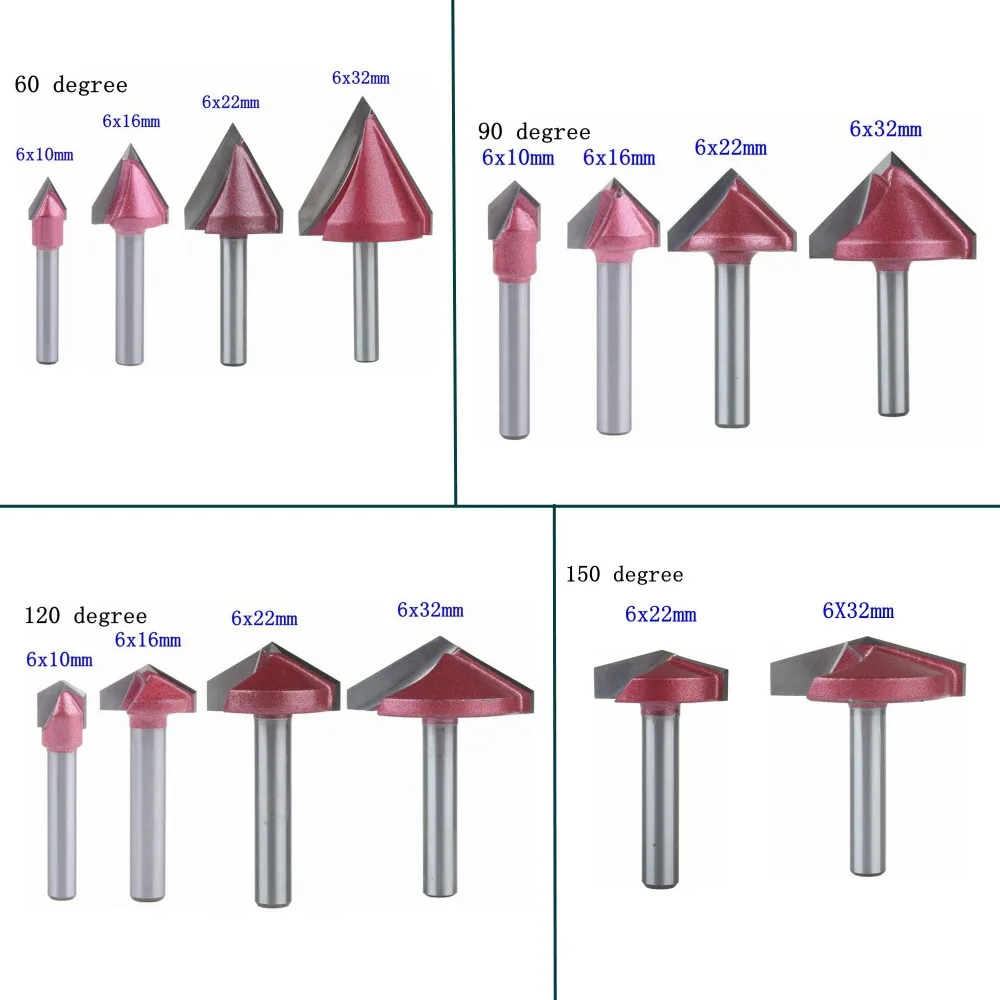 5Pcs 120Degree 6x16mm V-bit CNC Solid Carbide End Mill 3D Woodworking MDF Cutte