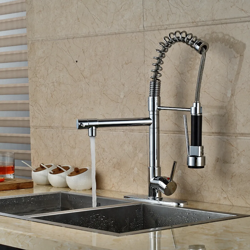 

Chrome Kitchen Faucet Spring Vessel Sink Mixer Tap Dual Sprayer Mixer 8" Plate