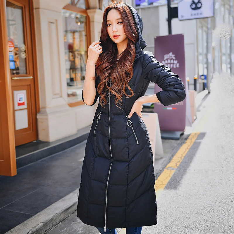 Goedkoop Dabuwawa Winter Zwarte Lange Warme Jas Vrouwen Hooded Dikke High Street Casual Bovenkleding Beneden Jassen Vrouwelijke D18DDW042