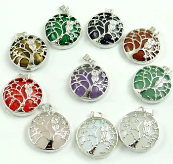 

Natural Stone Quartz crystal Opal lapis Silver Color Bird Owl on Tree of Life etc Pendant for diy jewelry making necklace 10pcs