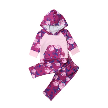 

Floral Kids Baby Girl Infant Autumn Hooded Clothes Toddler Girls Hooded Sweatshirts Tops Long Pants 2Pcs Outfits Set Tracksuit