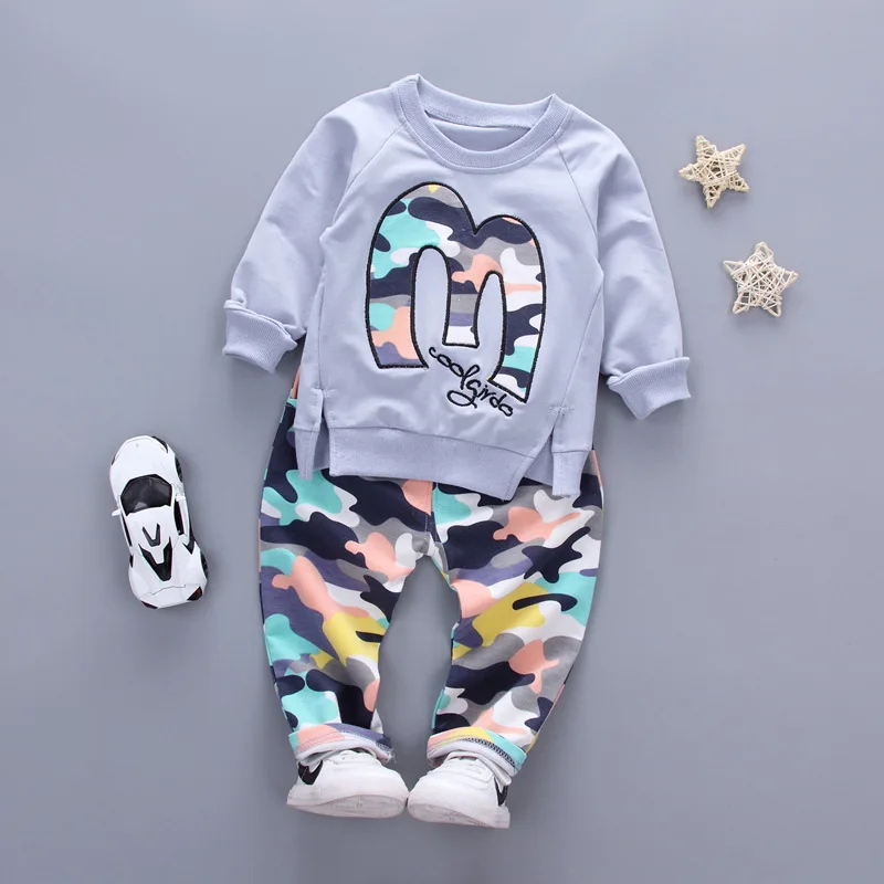 

Hot Explosions M Word Fall New Fashion Boy and Girls Suit Cartoon Camouflage Two Children's Clothes 0-4 Ages