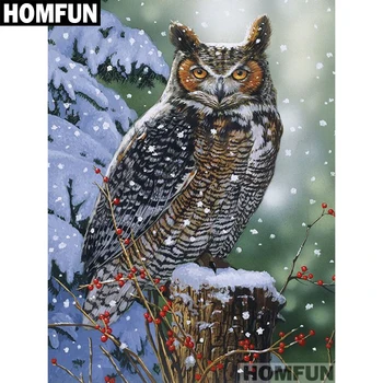

HOMFUN Full Square/Round Drill 5D DIY Diamond Painting "owl in the winter" Embroidery Cross Stitch 5D Home Decor Gift A01111