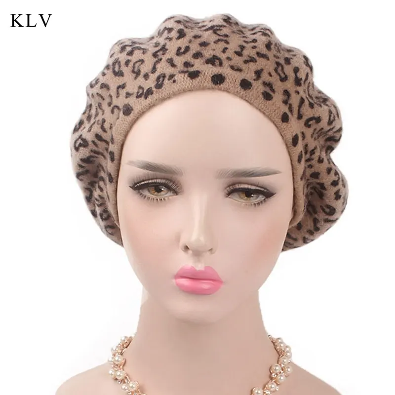 KLV/Модный женский берет на осень и зиму из шерсти с леопардовым принтом; 5 цветов; Шапка-бини; винтажная Повседневная шапка; теплая
