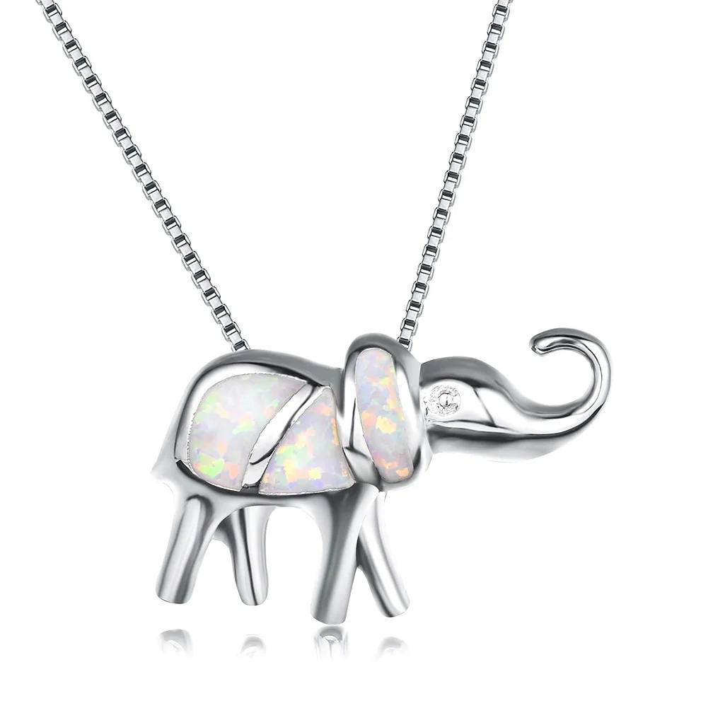 

UFOORO necklace blue opal pendant Sweet Elephant couple jewelry necklace for women love gift Christmas 2019