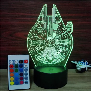 

2019 Optical Illusion 3D Glow LED Lighting Toys Night light with 7 Colors Changing Decor Lamp Star Wars Millennium Falcon Model