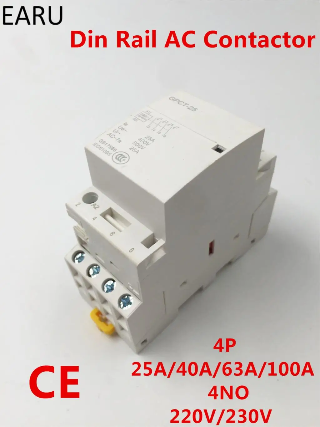 

GPCT1 4P 25A 40A 63A 100A 220V/230V 50/60HZ Din rail Household Modular ac contactor Module 4NO for Home Hotel Resturant