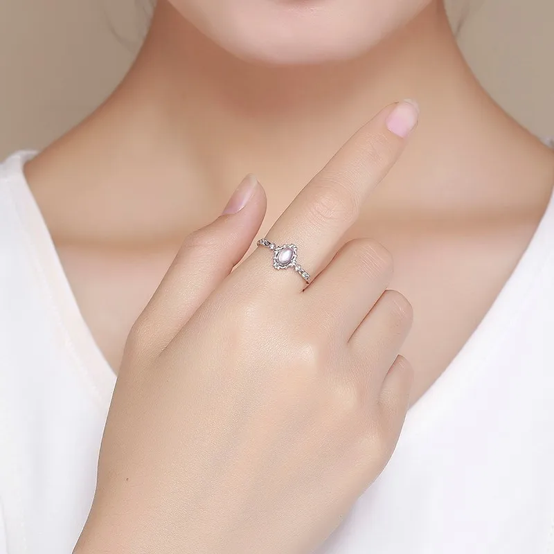 Винтаж Стиль 925 пробы серебро круглый натуральный лунный камень кольца для Для женщин свадебные Обручение ювелирные изделия пал кольцо aneis