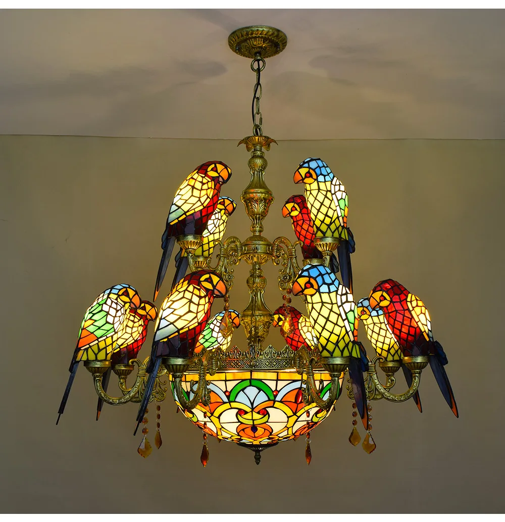 Европейский роскошный попугай двухэтажный подвесной светильник витраж 12 птица вилла ресторан бар клуб гостиная кристалл арабский светильник