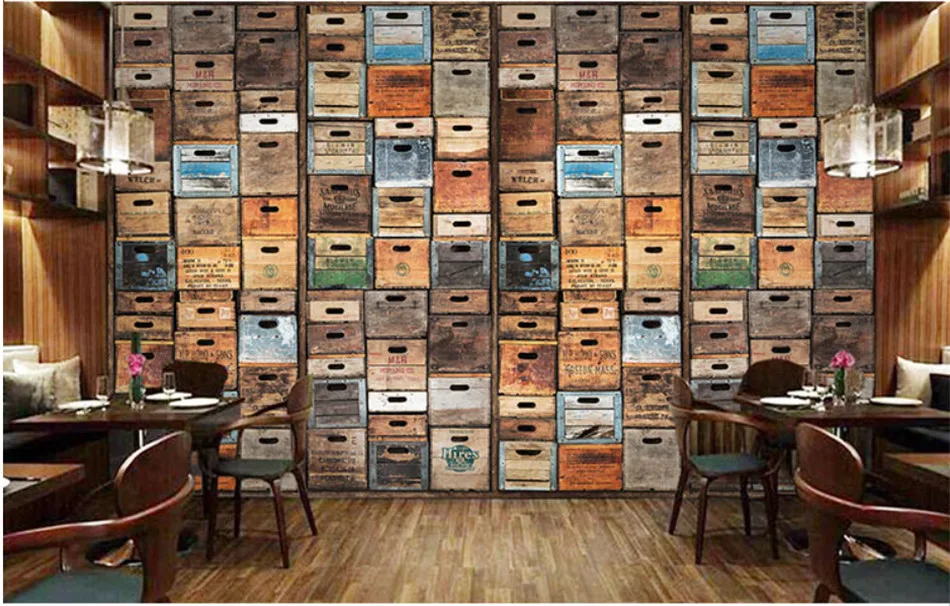 Ретро деревянная коробка тема настенная бумага 3D Интернет-бар Кофейня Бар Ресторан промышленный Декор фрески обои 3D