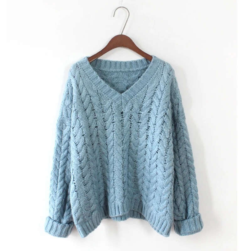 2017 women's clothing Sweet loose Fashion pullovers v neck long sleeve