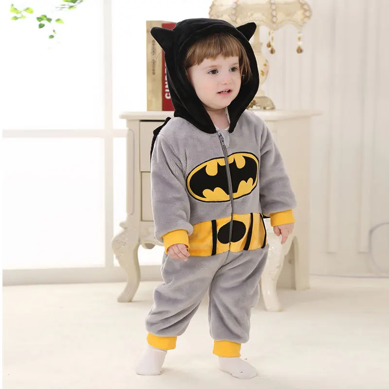 Infant Baby Boys Batman Bodysuits  Warm Winter Jumpsuit Hooded Baby Romper Sets 