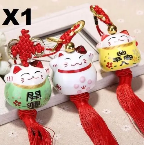 

X1 Maneki Neko Lucky Fortune Cat Fengshui Pendant For Home Car Decoration