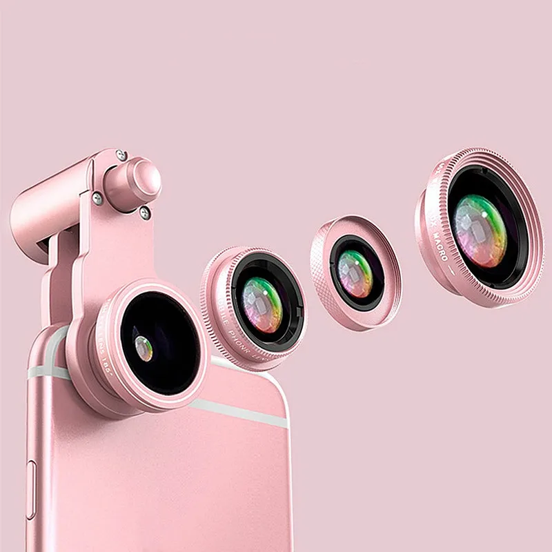 

3&1 Aluminum Phone Fisheye Lens Kit Universal Wide Angle Macro Lens Selfie Photo Tools For iPhone x Camara ojo de pez para movil