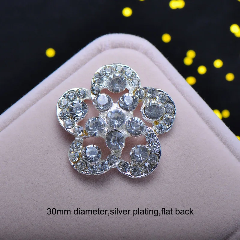 

(J0188) 30mm diameter rhinestone metal button,silver plating,flat back,100pcs/lot