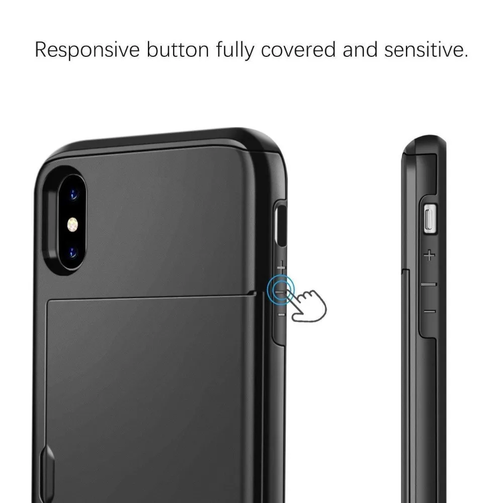 Armor Slide Card Case For iPhone 13 12 Mini 11 Pro XS Max XR X Card Slot Holder Cover For iPhone 8 7 6S Plus SE 2 2020 5 5S Case iphone 12 pro max cover