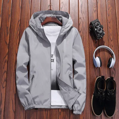 Gray Женская куртка красного цвета, 7 цветов, 7XL размера плюс, свободное водонепроницаемое пальто с капюшоном, новинка, осенняя модная женская и мужская одежда LR22 - Цвет: Gray