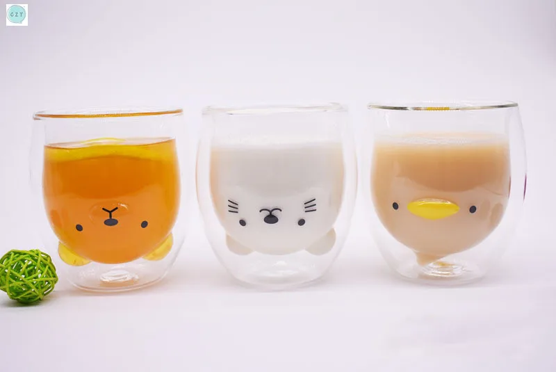 

Creative Double-layer Glass Heat-resistant Bear Kitten Duckling Gift Cup Juice Milk Cup Glass Coffee Cup To Give People