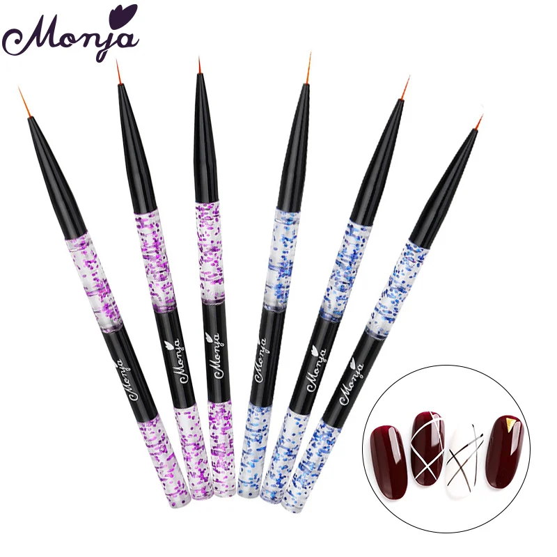 

Monja 3Pcs/Set Nail Art Blue Purple Sequin Handle Liner Brush French Stripe Lines Drawing Painting Pen Manicure Tool