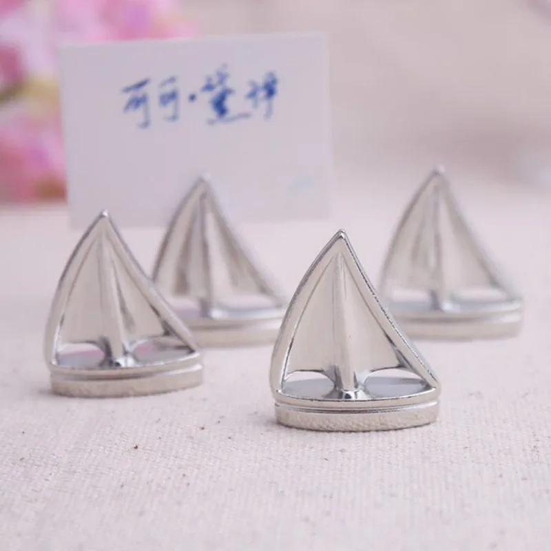 Image New Shining Sails Boat Silver Place Card Holder Cheap Table Decoration Favors Free Shipping
