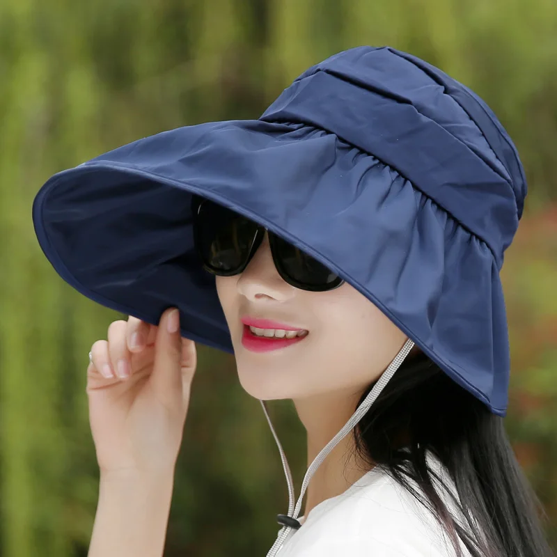 Limit time 2016 New anti ultraviolet high hats beach hat folded along solid sun hat Visor Hats summer spring lady caps wholesale