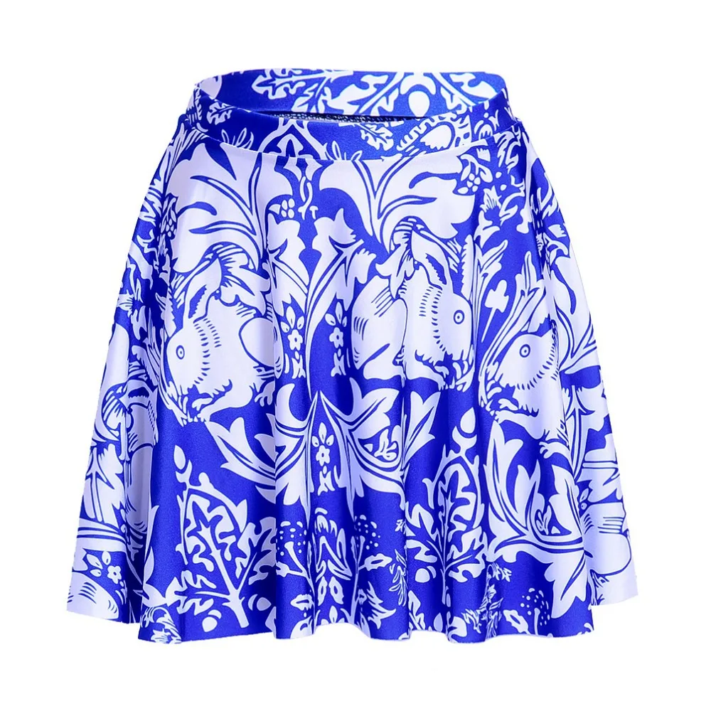 Midi High Waist 2015 Summer Women Skate Skirt Tropical Flower Pleated