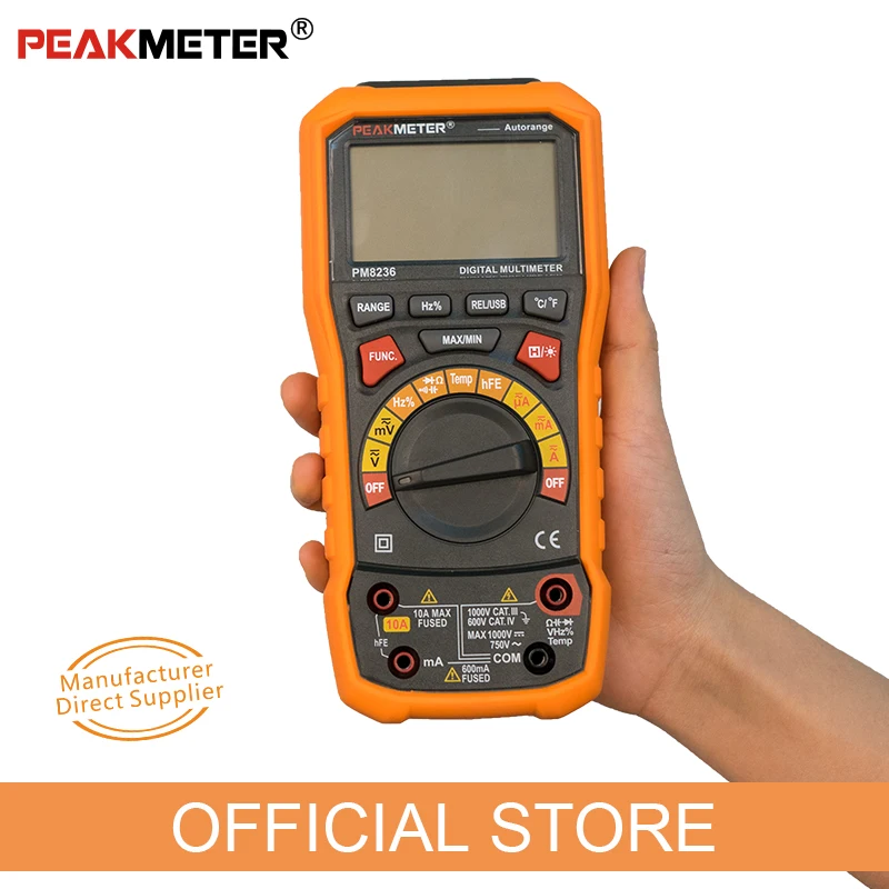 Kopen Officiële Peakmeter PM8236 Auto Manual Range Digitale Multimeter Met Trms 1000V Temperatuur Capaciteit Frequentie Test