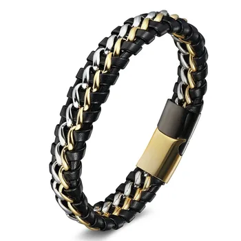 

Fashion Genuine Leather punk Stainless Steel Bracelets & Bangles Male Jewelry Men Charms Bracelet Gift For Dad Gift Pulseras