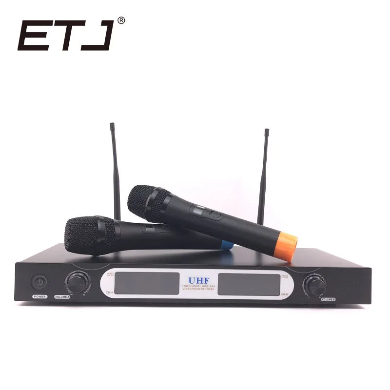 

Free shipping ETJ T-201 Wireless Microphone with Screen 50M Distance 2 Channel Handheld Mic System Karaoke Wireless Microphone