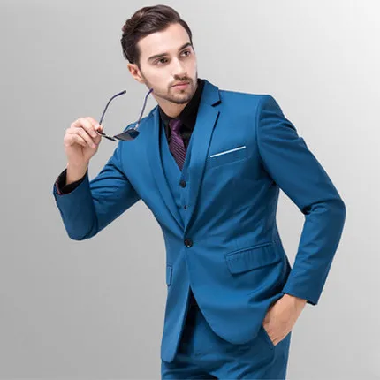 (Jacket+vest+pants )3pcs Slim Fit Suit Men Notch Lapel 2017 Latest Coat Pant Designs Wedding Groom Leisure Tuxedo Business Suit