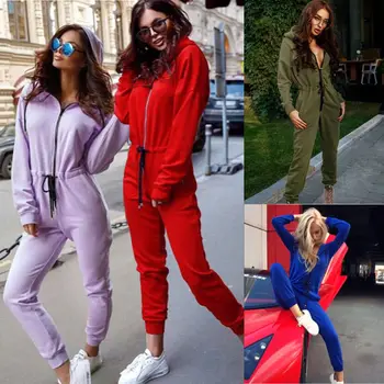 

Hirigin 1pcs Women Casual High Waist Lace up Slim Hoodies Jumpsuit Sweatshirt Pants Tracksuit Jogging Gym Sports Suit