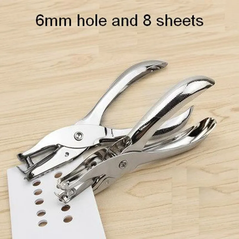 

1-Hole Standard Metal Punch 6mm Hole Capacity 8 Sheets Anti Slip One Hand Manual Type Office Necessary Tools Binding Home 0114